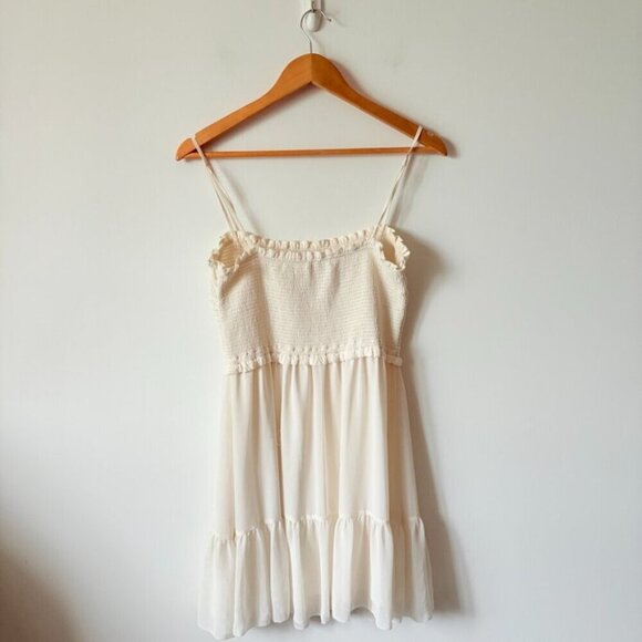 Aritzia Wilfred Tempest Sleeveless Tiered Chiffon Mini Dress Off White Medium - Picture 5 of 7